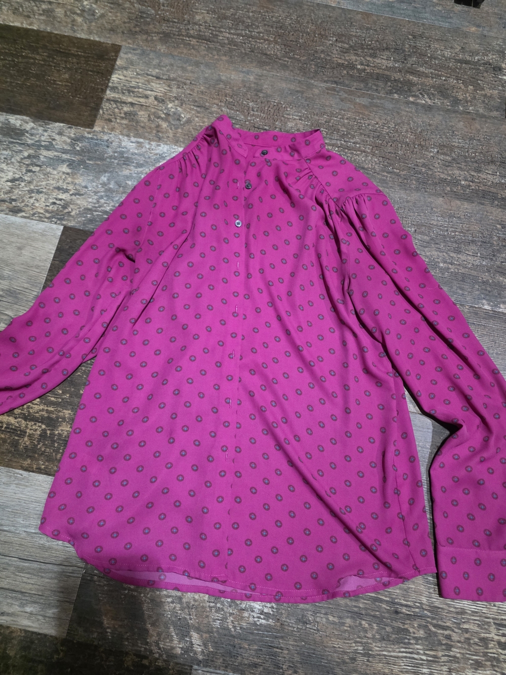 LOFT Magenta Dot Button-Down Blouse
